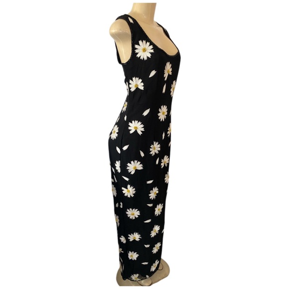Y2K GUAL Designer Silk Embroidered Beaded Daisy Long Dress Black Size Large - Picture 5 of 12